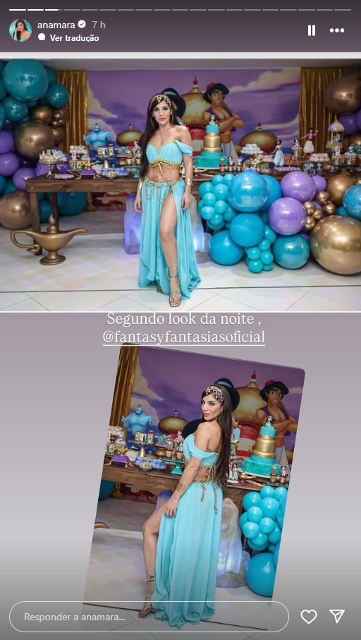 A aniversariante Anamara Barreira celebrou seus 41 anos de princesa Jasmine. Reprodução: Instagram