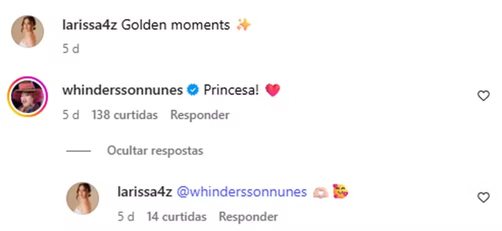 Comentário no post de Larissa — Foto: Reprodução/Instagram
