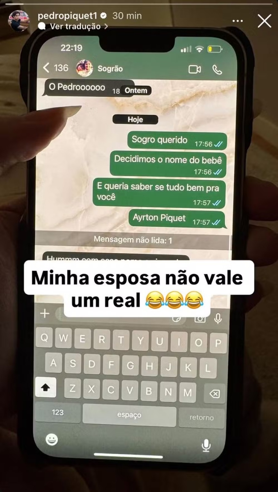 Post de Pedro Piquet — Foto: Reprodução | Instagram