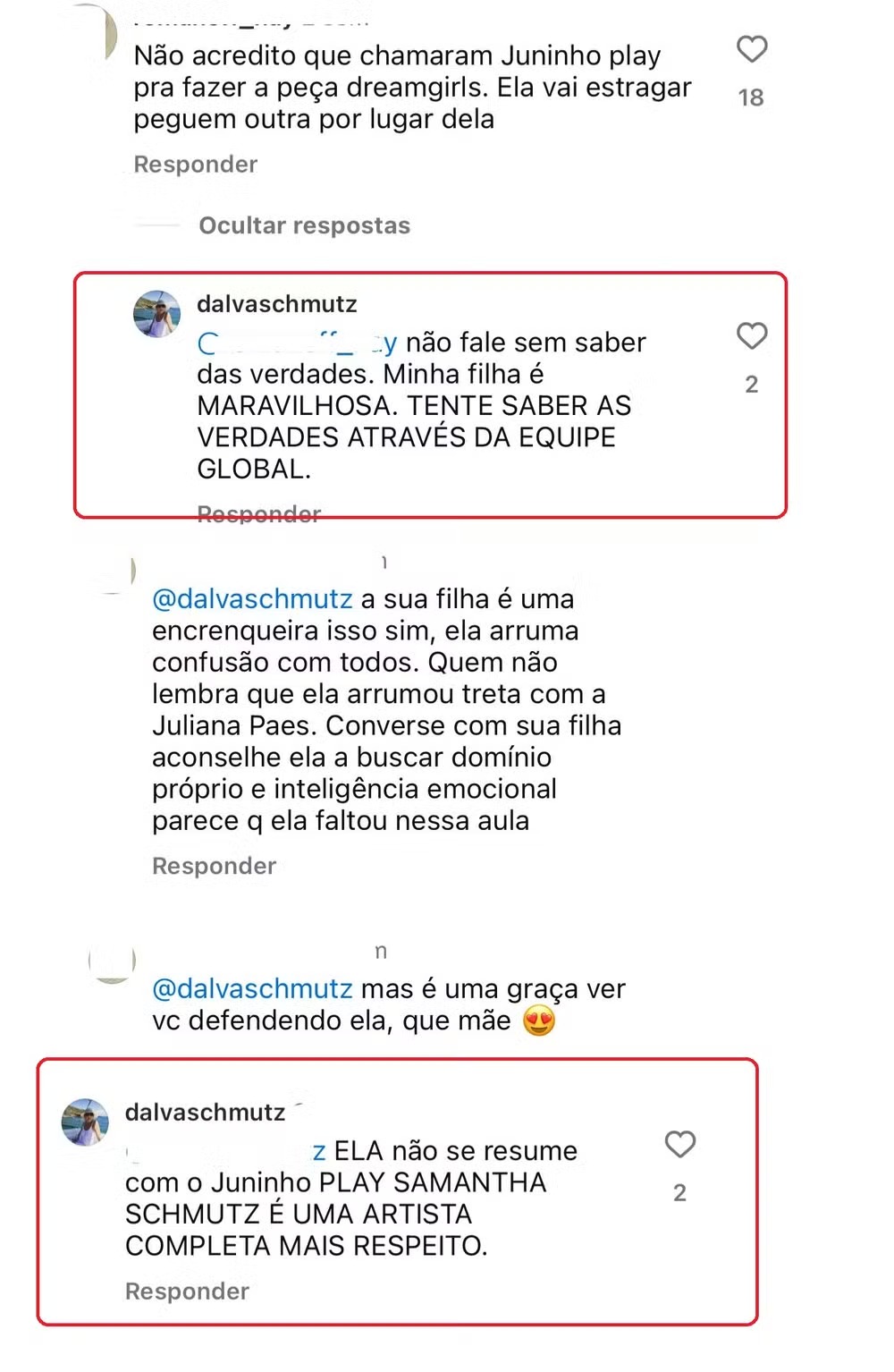 Mãe de Samantha Schmutz bate boca com internauta que chamou a atriz de 'encrenqueira' — Foto: Instagram