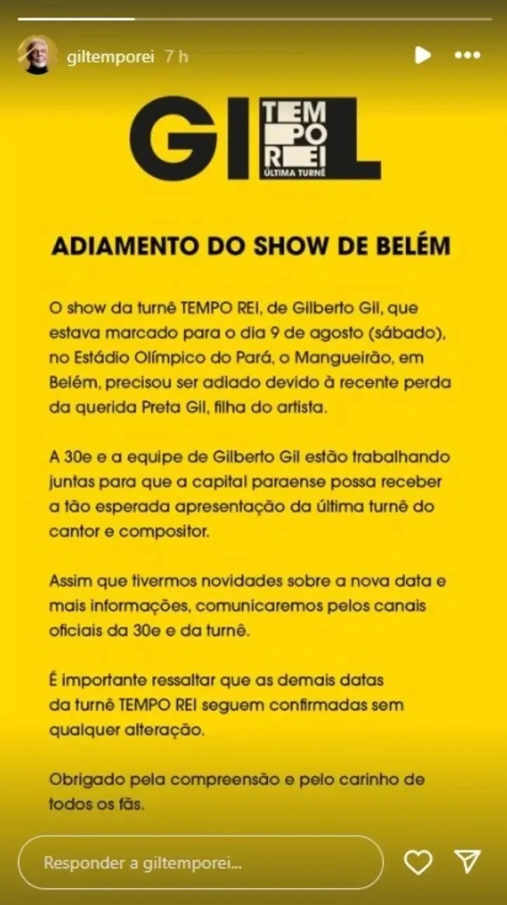 Adiamento turnê | Foto: Reprodução | Instagram