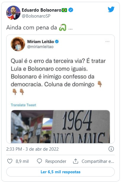 eduardo bolsonaro ironiza tortura sofrida por miriam leitão