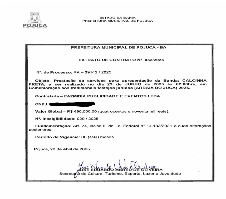 Contrato - Calcinha Preta - Diário Oficial de Pojuca
