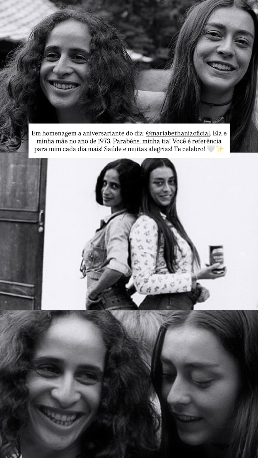 Sandra Gadelha e Maria Bethânia nos anos 1970 - Foto: Reprodução/Instagram
