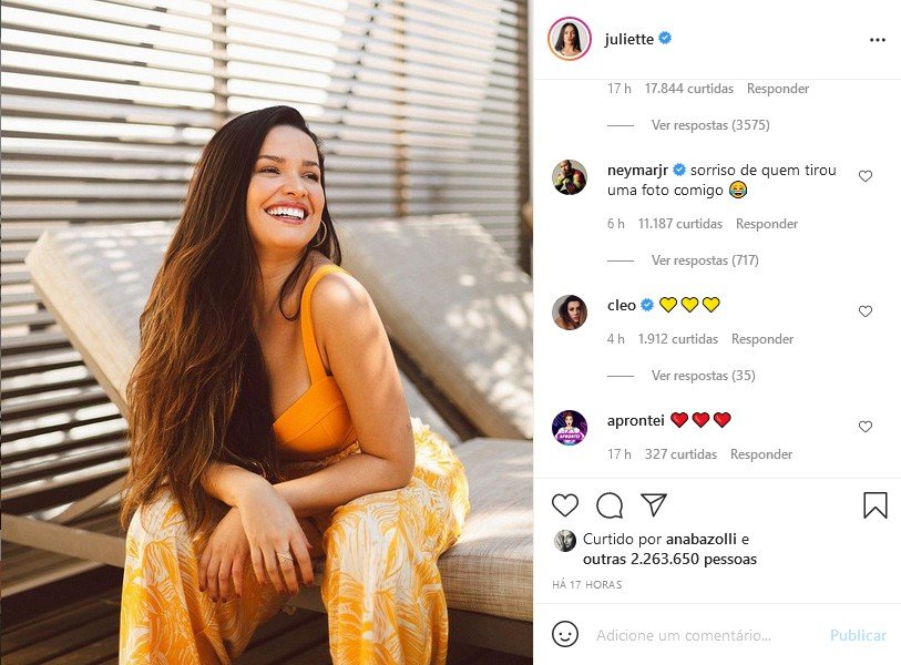 Juliette posta foto na casa recém-comprada, Neymar comenta e fãs vão à  loucura