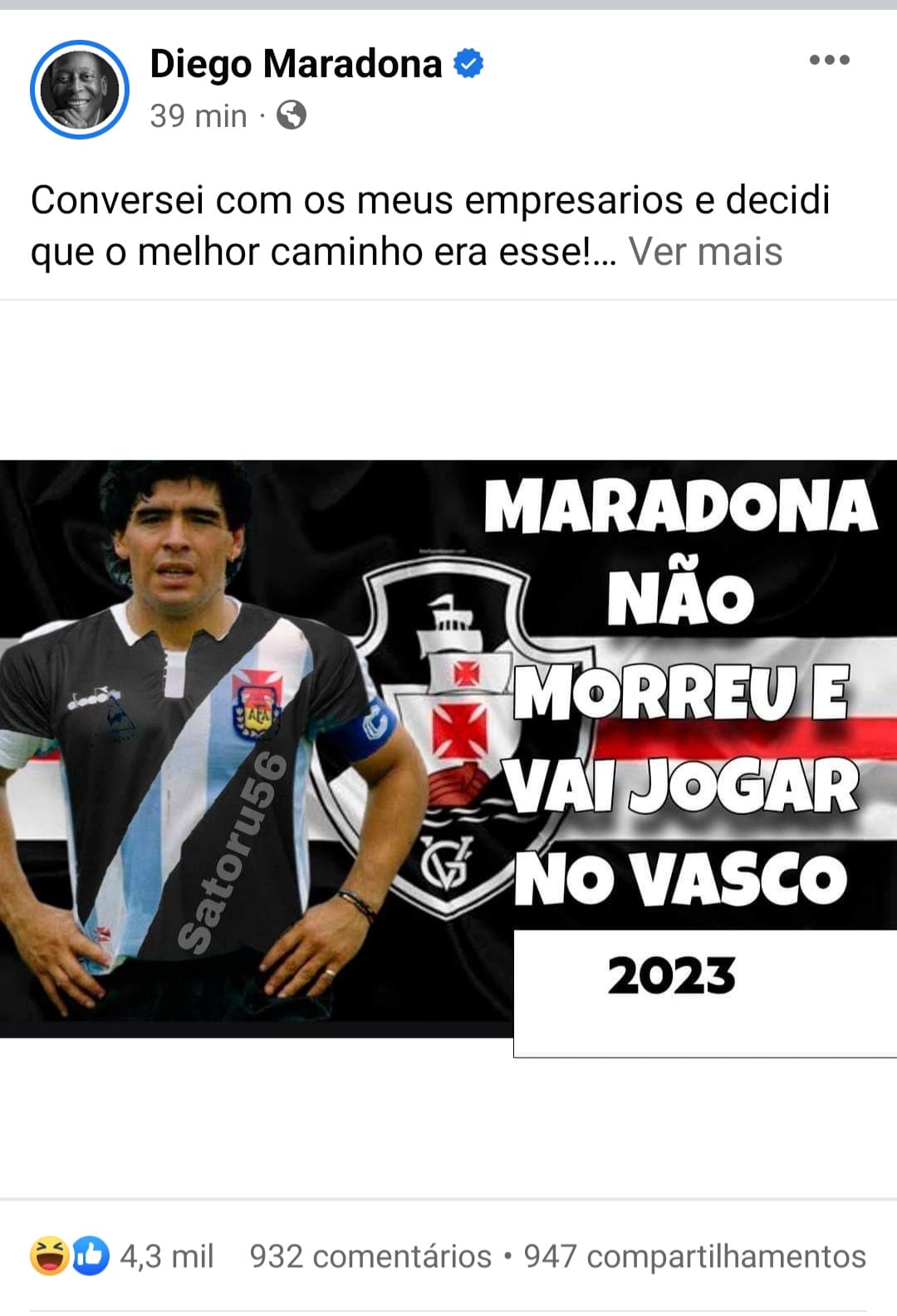 Hacker invade conta de Maradona e faz publicações