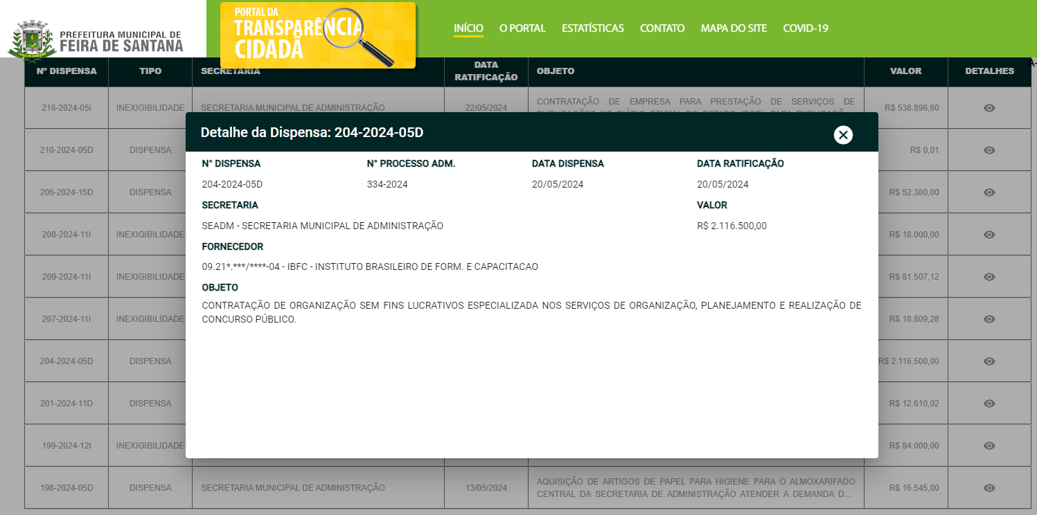 Reprodução/Portal da Transparência