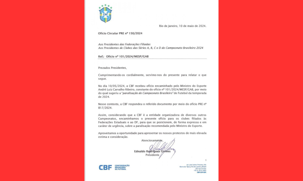 Ofício emitido pela CBF aos clubes