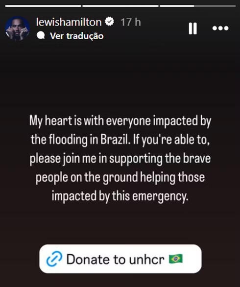 Print de story do Instagram de Lewis Hamilton