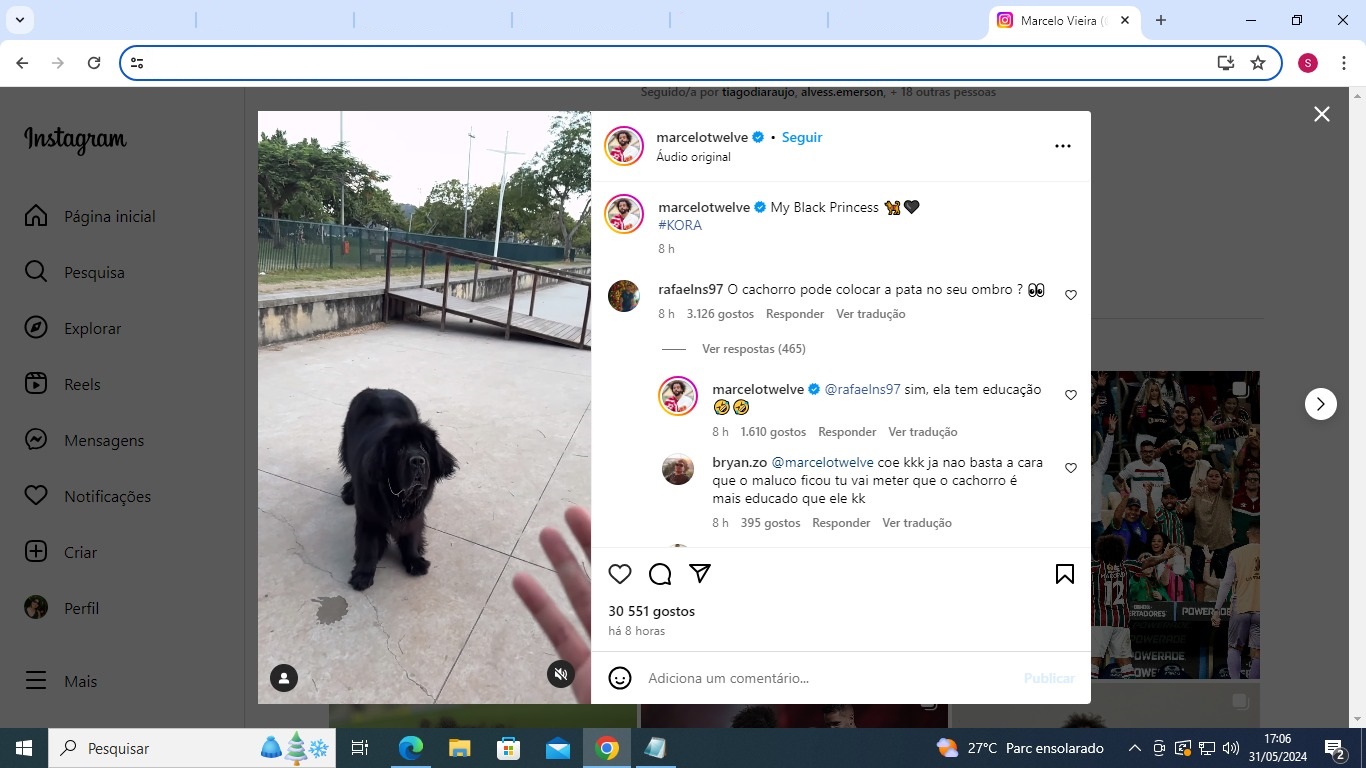 Print de uma tela de computador com uma discussão de Marcelo com um torcedor