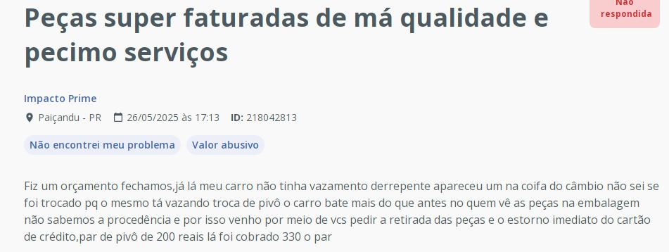 Reclamação de clientes da Impacto Prime 