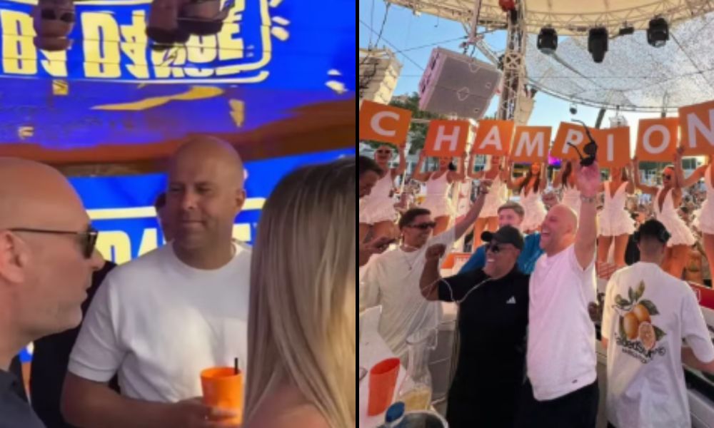 Arne Slot comemora título inglês na Ilha de Ibiza, na Espanha - Foto: Reprodução / Montagem BNews