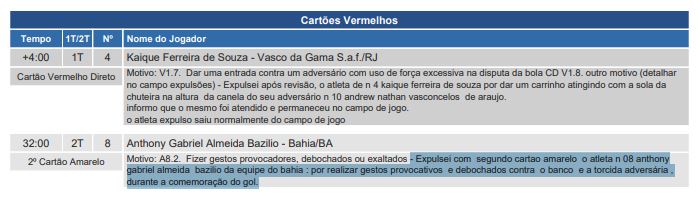 Súmula do árbitro Hieger Tulio Cardoso