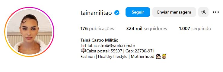 instagram de Tainá Castro