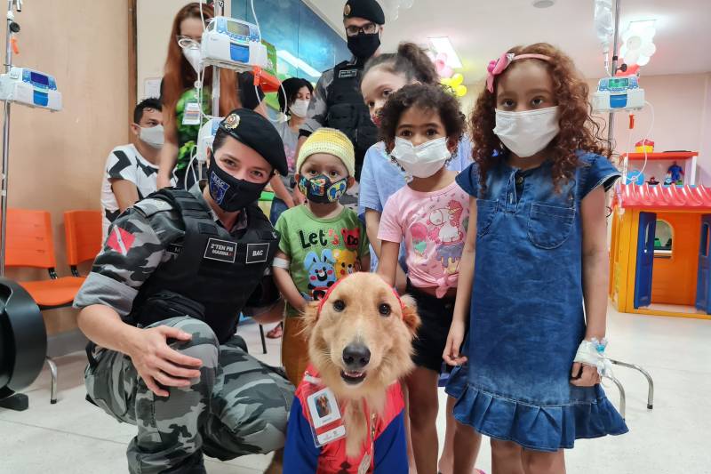 Cachorro visita pacientes em Hospital Oncológico em projeto Visita Pet