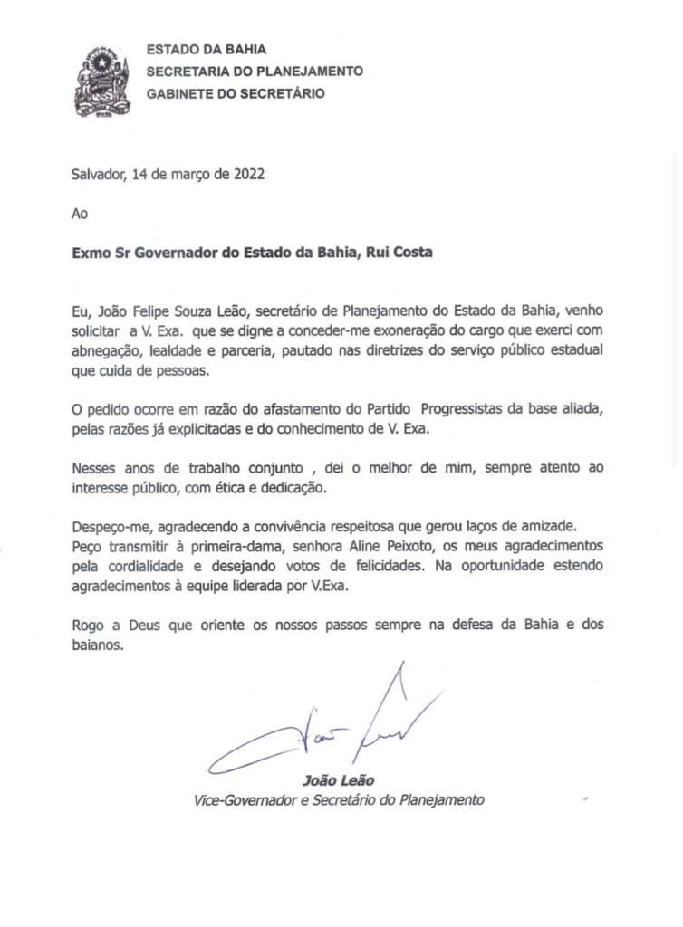 João Leão e mais dois secretários do PP entregam carta de demissão a