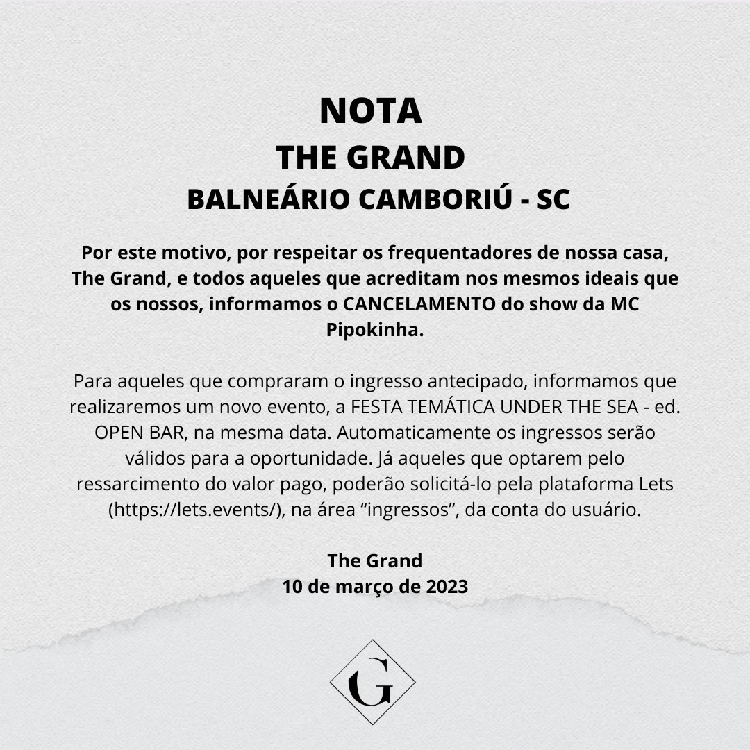 comunicado cancelamento de show 