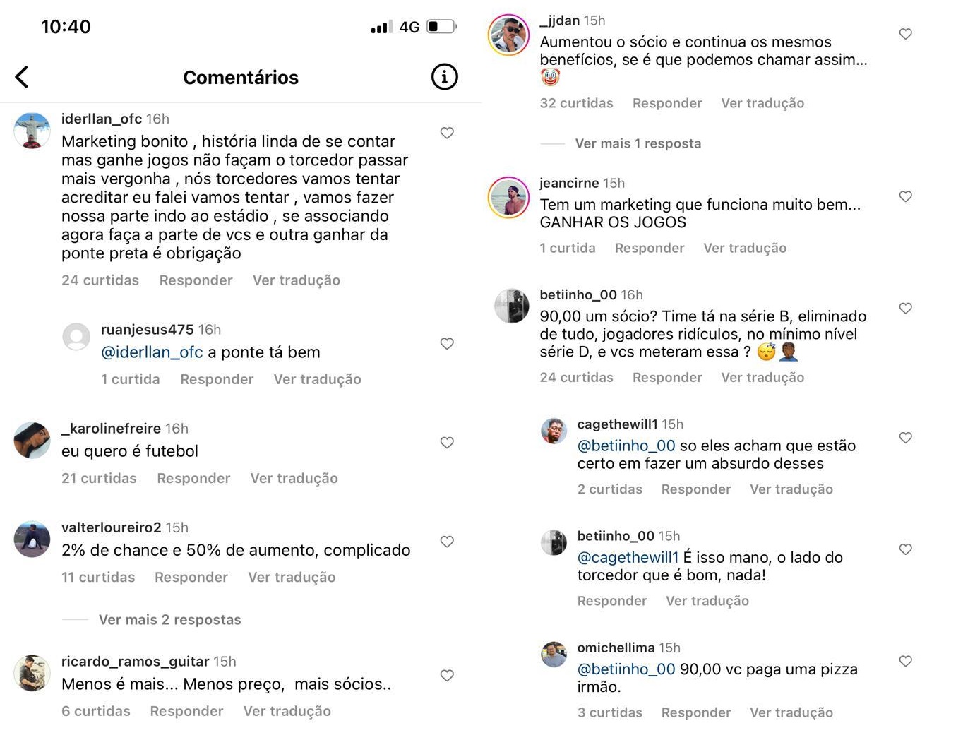 Mensagens de torcedores nas redes sociais