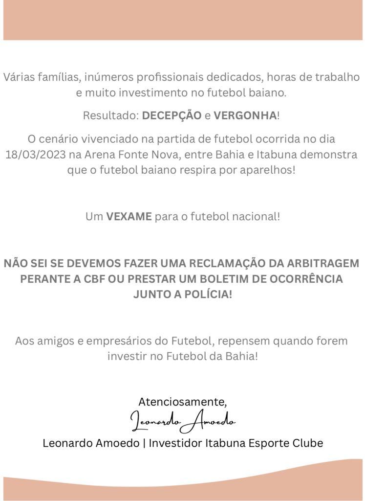 carta dirigente Itabuna