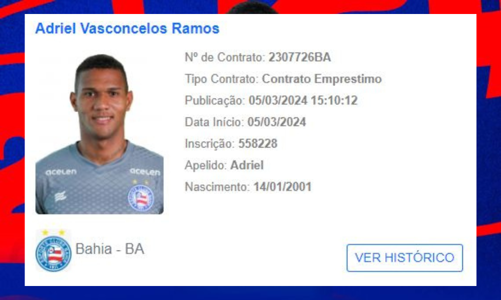 Publicação da renovação de Adriel no BID, da CBF