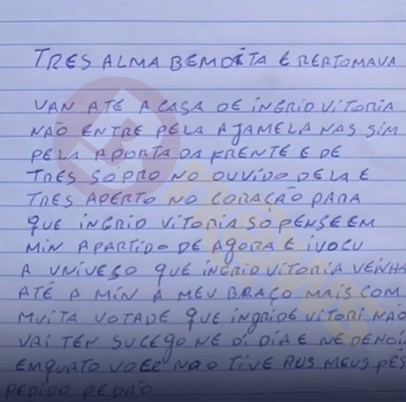 Carta escrita por Jocelmo para conquistar Ingrid Vitria