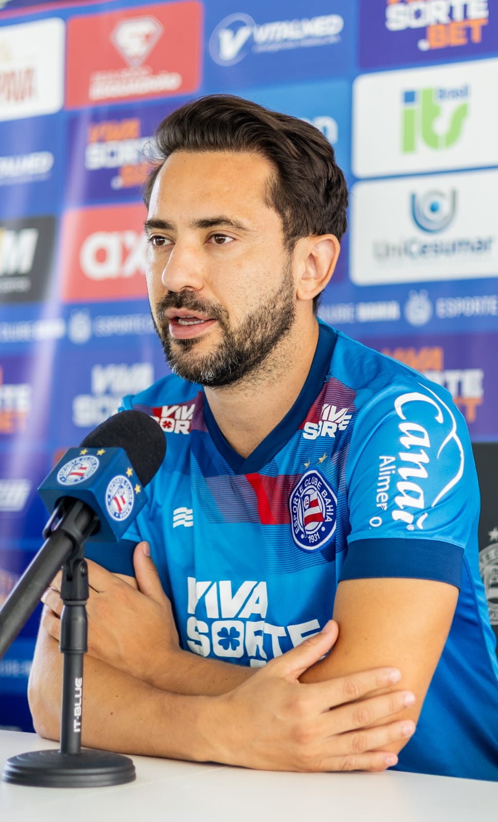 Everton Ribeiro na coletiva do Bahia, no CT Evaristo de Macedo