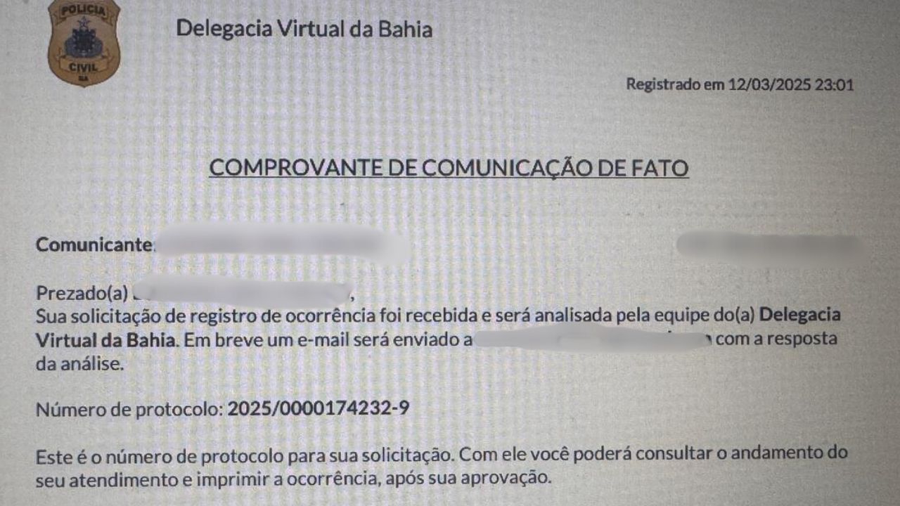Imagem de arquivo pessoal / Registro do boletim