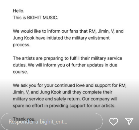 Reprodução/Instagram @bighit_ent