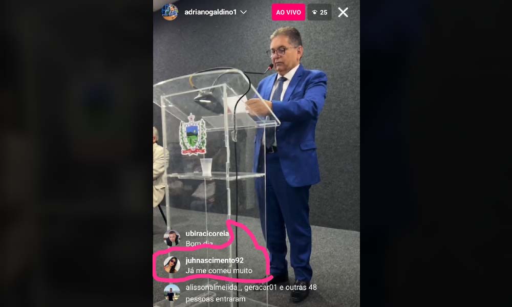 Print de vídeo nas redes sociais com comentário inusitado