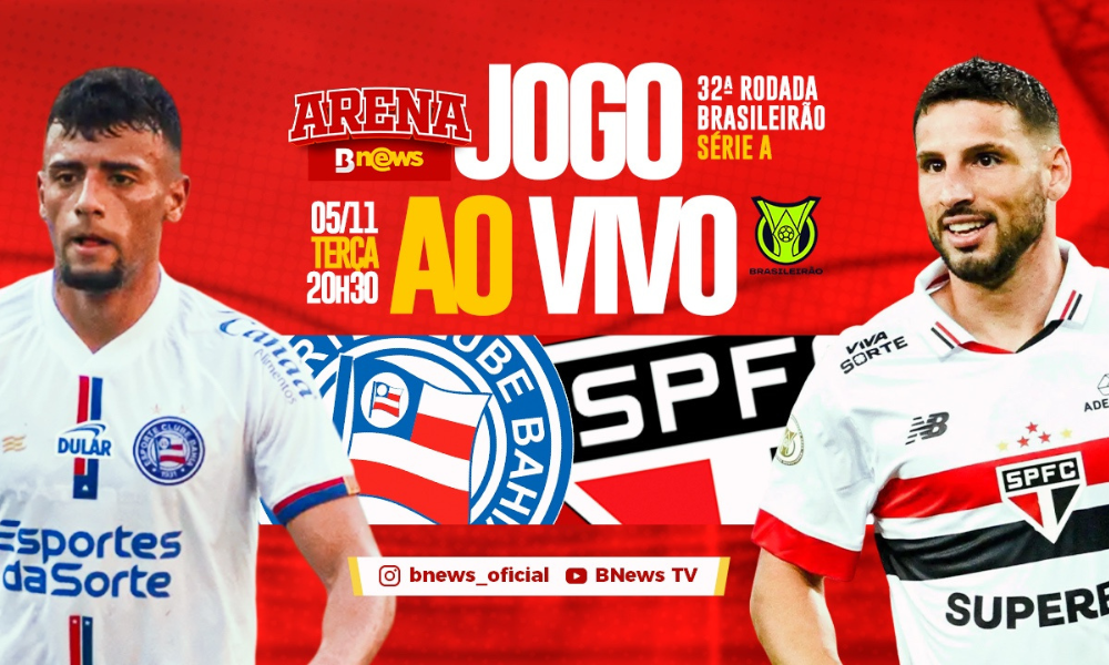 Arena BNews transmite jogo entre Bahia x São Paulo, no YouTube