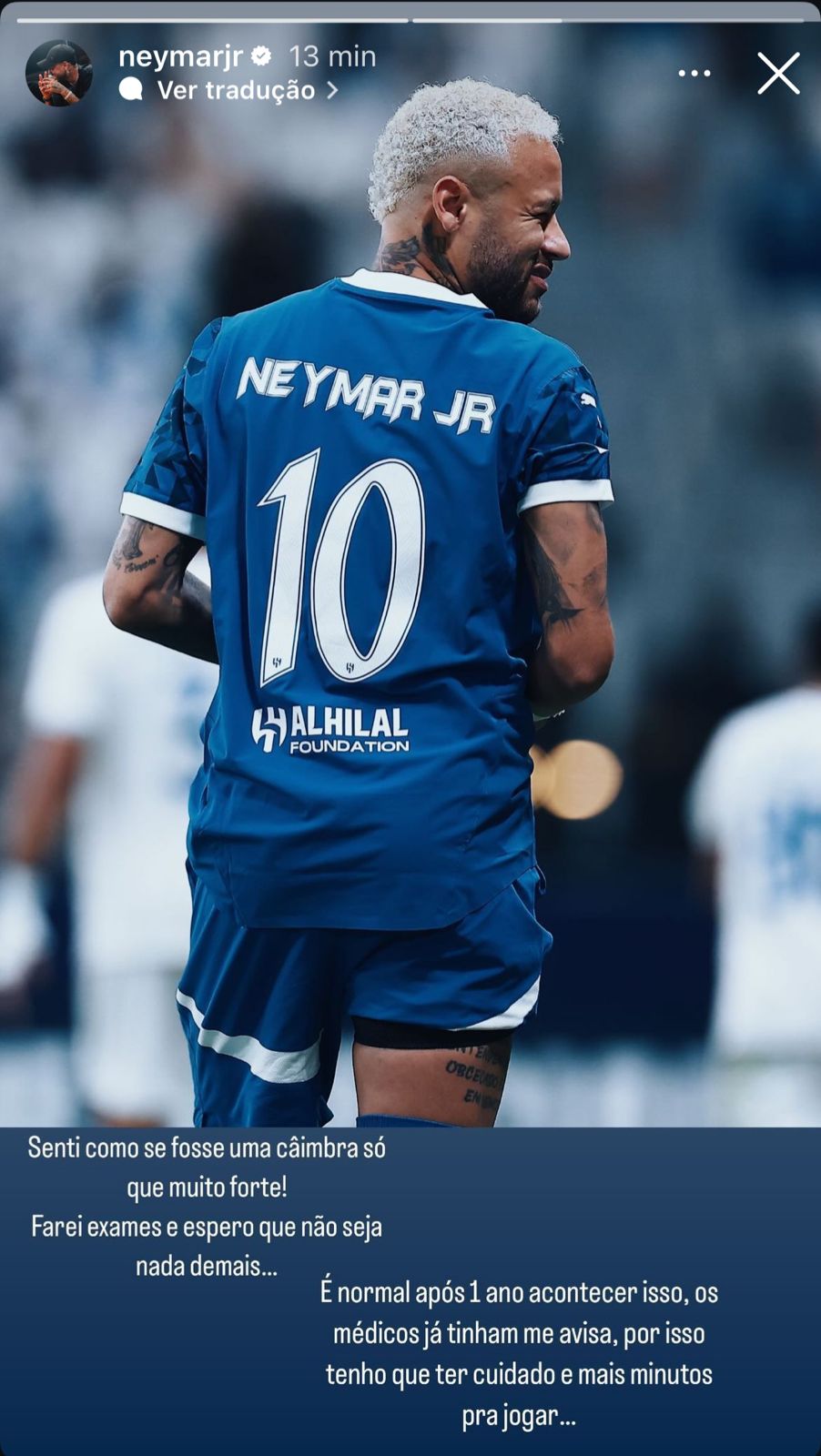 Postagem de Neymar sobre a nova lesão