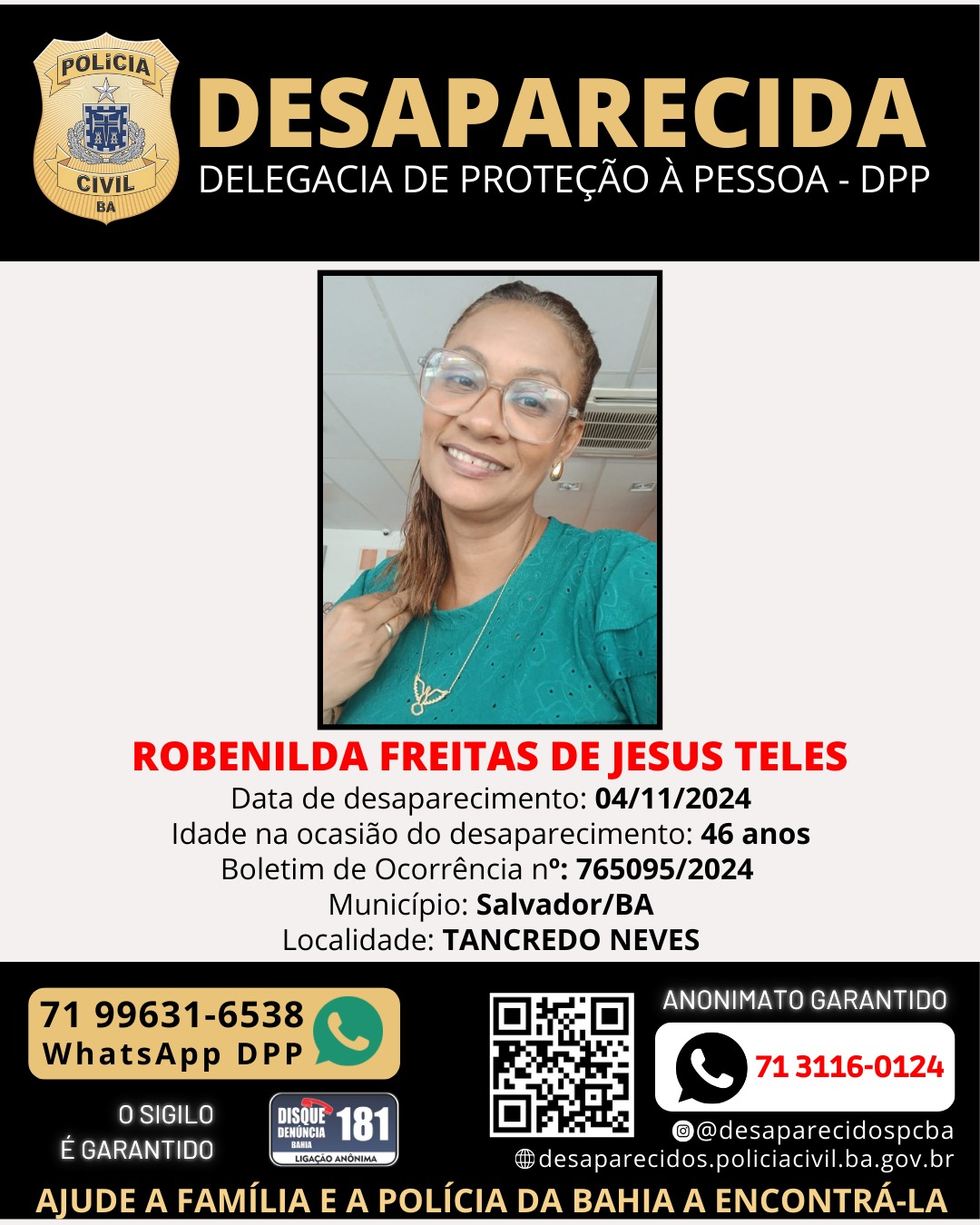 Card do desaparecimento da vítima