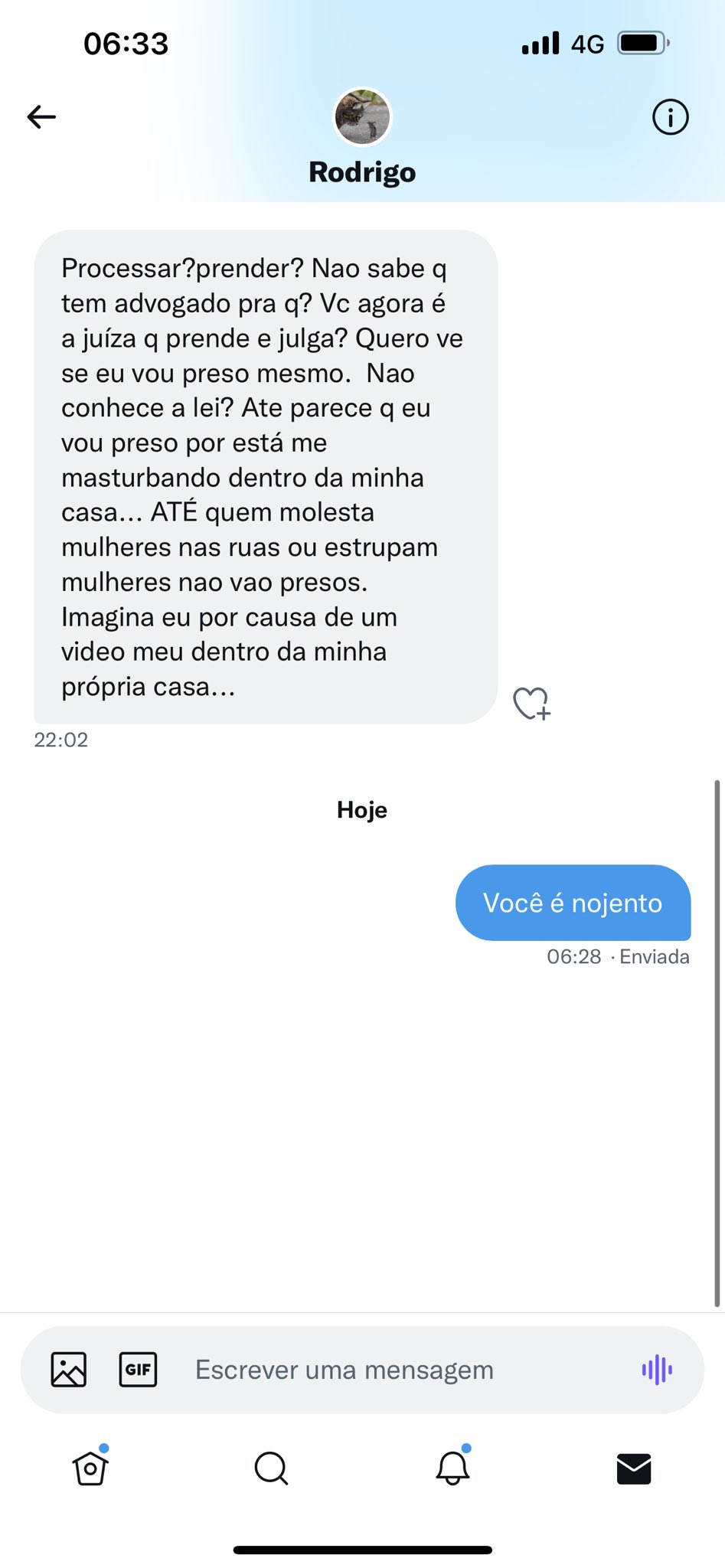 Print da conversa entre jornalista e Rodrigo - Reprodução - Twitter