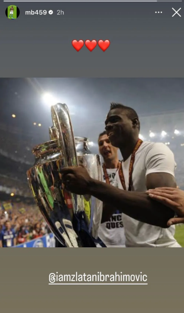 Post de Balotelli provoca Ibrahimovic com troféu da Champions League — Foto: Reprodução/Instagram
