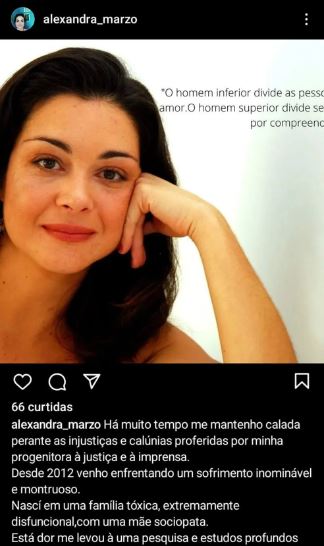 Texto extenso publicado nas redes sociais da filha de Betty Faria tomou ampla repercussão. Foto: Reprodução/Instagram