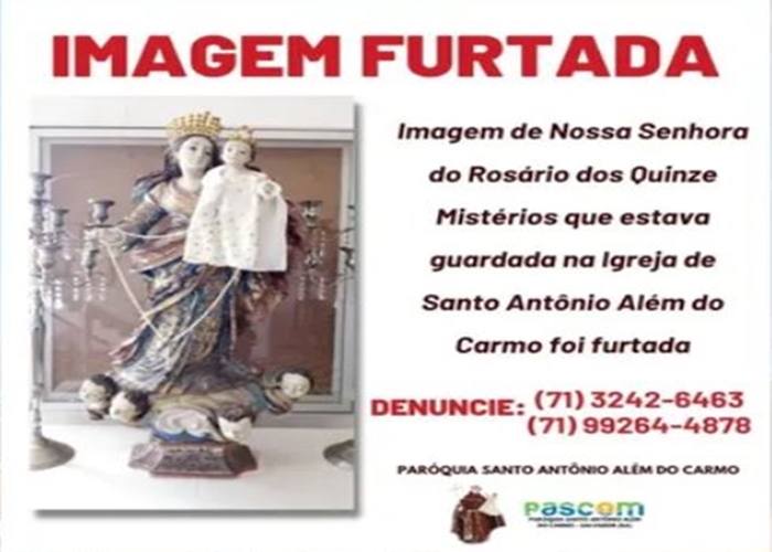 Autoridades religiosas acreditam que a pessoa que furtou a imagem da santa tinha a chave do local. Foto: Reprodução/Redes Sociais