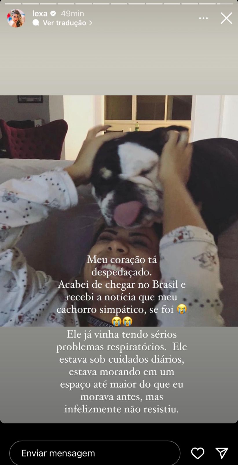 Lexa desabafa após perda de pet: "Meu coração está despedaçado"; veja post