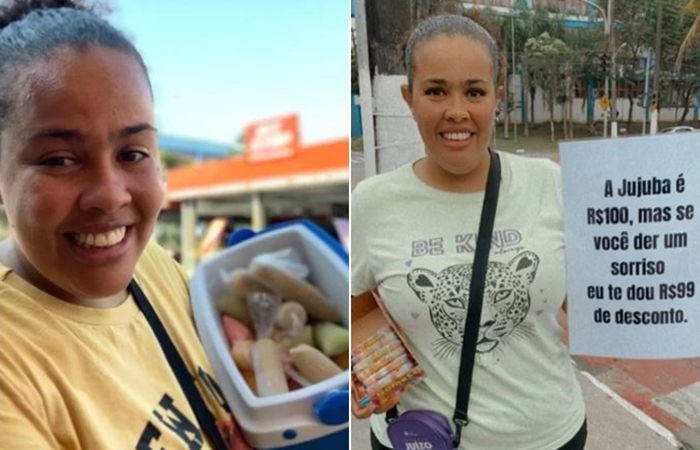 Cartazes e camisetas com anúncios de promoção são usados por ambulantes durante vendas. Foto: Reprodução/Redes Sociais