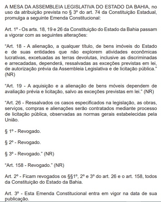 Trecho do Diário Oficial da ALBA no dia 12 de outubro
