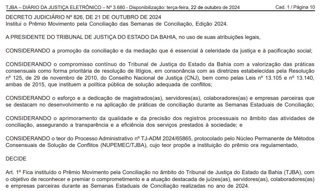Decreto TJ-BA
