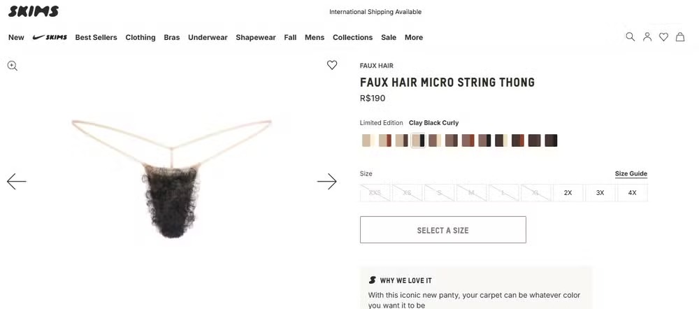 Kim Kardashian lança linha de calcinha que imita pelos pubianos • Reprodução  Skims