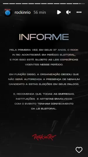 Rock in Rio emitiu comunicado oficial através do Instagram