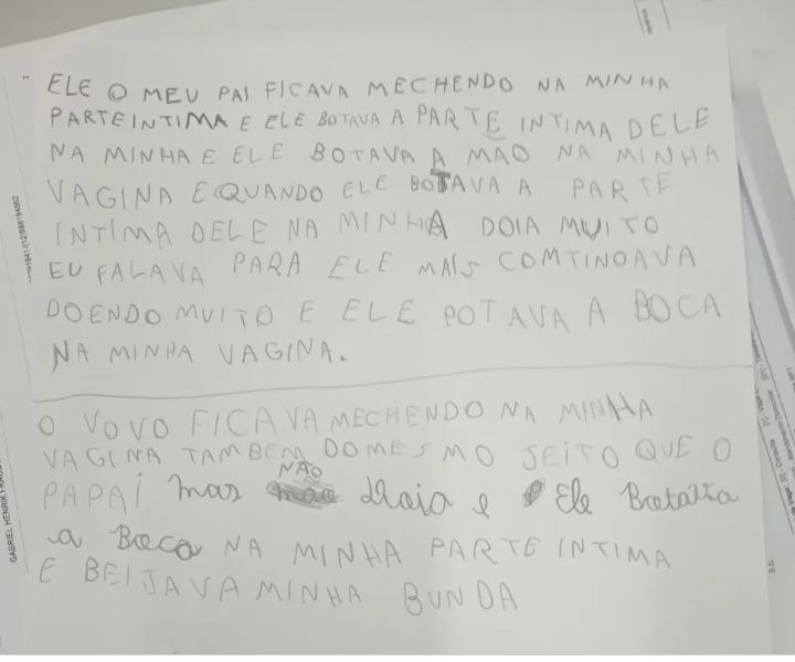 menina deixa carta denunciado abusos do pai e avô