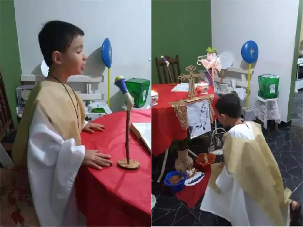 Menino de sete anos celebra missa para pets; veja fotos do momento 