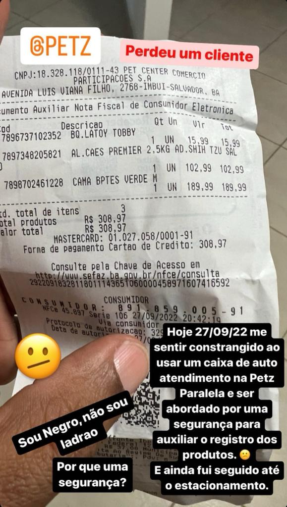 Homem denuncia suposto caso de racismo na Petz em Salvador