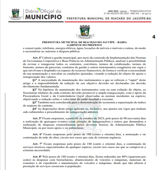 Imagem do decreto 760 da prefeitura de Riachão do Jacuípe