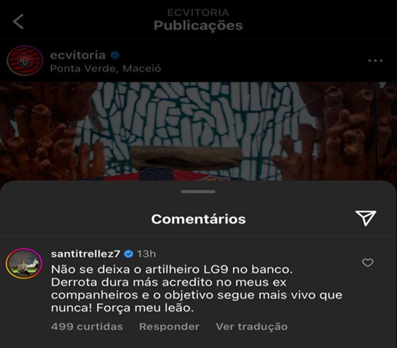 Saída do atacante Tréllez aconteceu há pouco menos de um mês. Foto: Reprodução/Instagram