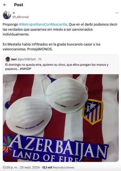 Print de tela monstrando uma publicação nas redes sociais com o movimento #MetropolitanoConMascarilla