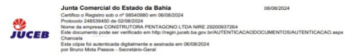 Documento obitdo pelo BNews da Junta Comercial da Bahia (Juceb) que aponta o pedido de alteração protocolado no dia 02/08