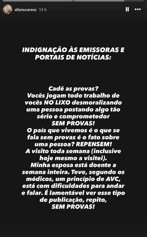 A mensagem postada por Allan Soares — Foto: reprodução/ instagram